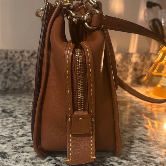 Authentic Coach Tan Leather Satchel with Gold Accents - Picture 4 of 8